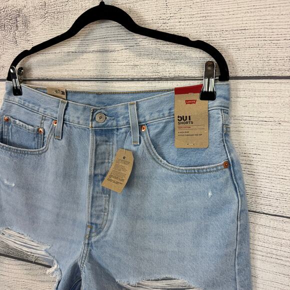 Levi's Women's 501 Light Wash Distressed High Waisted Denim Shorts Size 32 - Picture 3 of 8